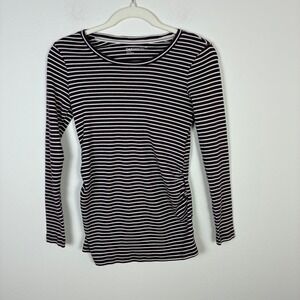 Gap Maternity XS Long Sleeve Striped Top Purple White Ruched Side Pregnancy